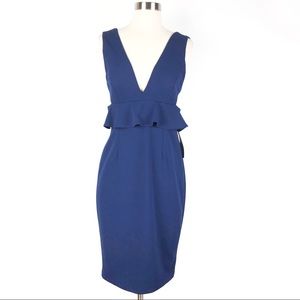 New AIDAN MATTOX Scuba Crepe Peplum Dress 8 blue